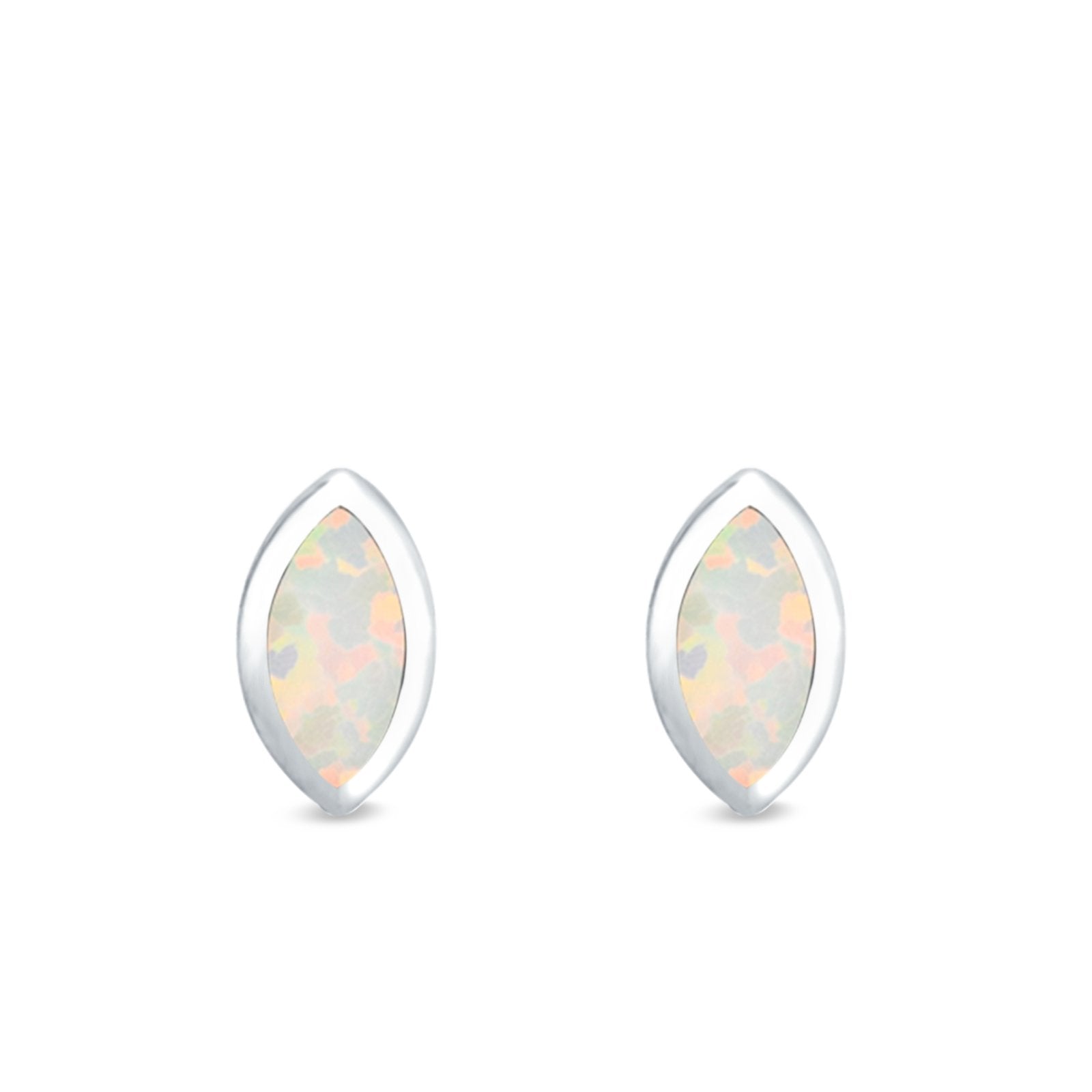 Marquise Stud Earrings Lab Created Opal 925 Sterling Silver (7mm)