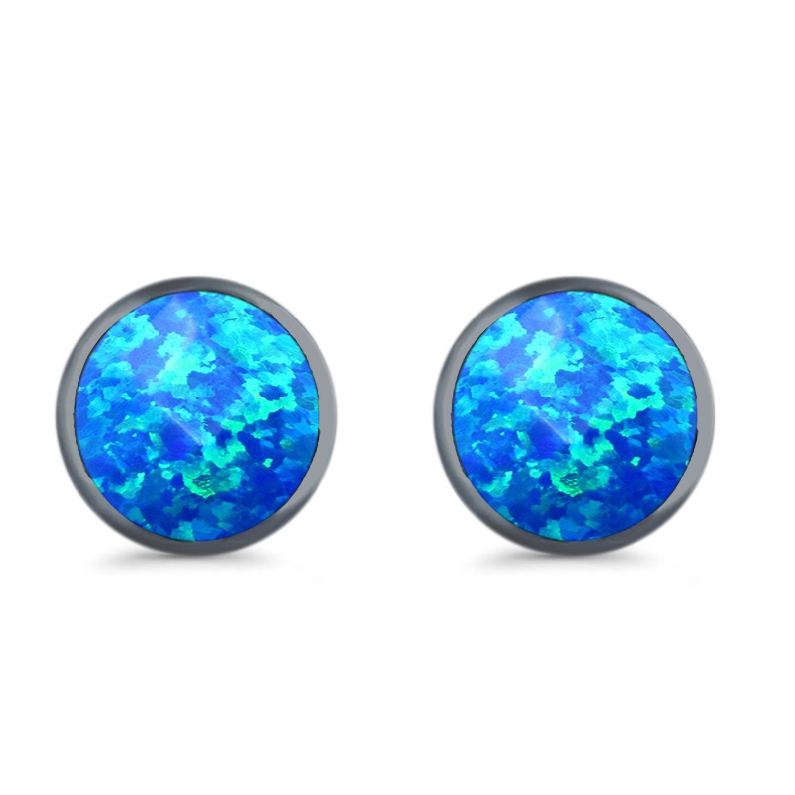 Half Ball Round Stud Earrings Lab Created Opal 925 Sterling Silver (12mm)