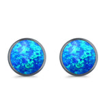 Half Ball Round Stud Earrings Lab Created Opal 925 Sterling Silver (12mm)