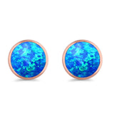 Half Ball Round Stud Earrings Lab Created Opal 925 Sterling Silver (12mm)