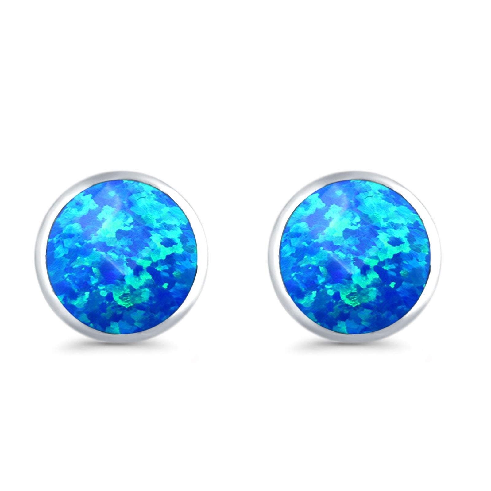 Half Ball Round Stud Earrings Lab Created Opal 925 Sterling Silver (12mm)