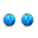Half Ball Round Stud Earrings Lab Created Opal 925 Sterling Silver (12mm)