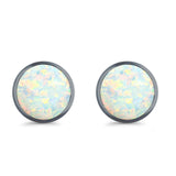 Half Ball Round Stud Earrings Lab Created Opal 925 Sterling Silver (12mm)
