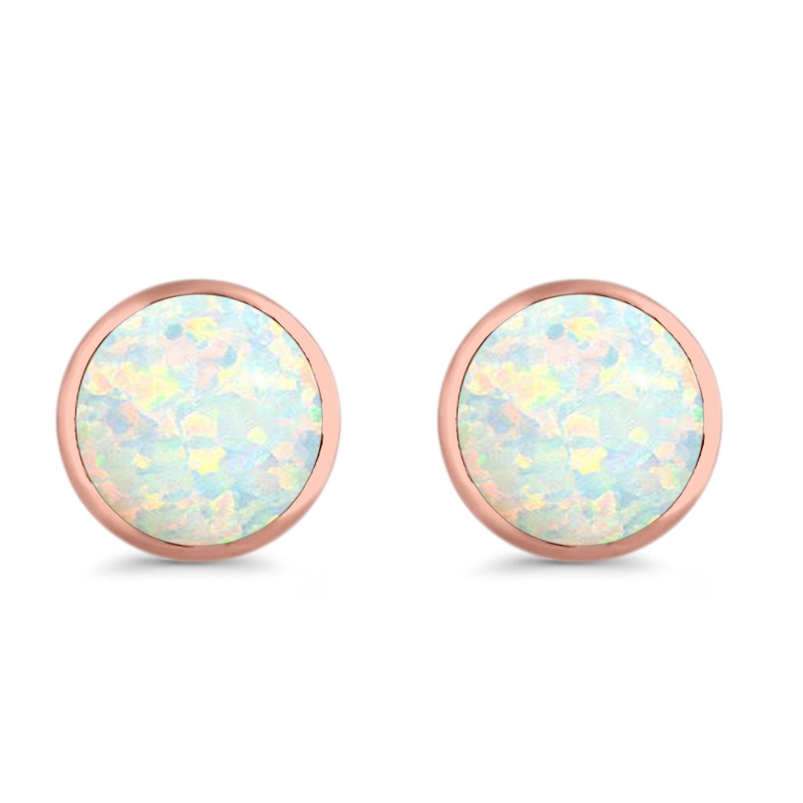 Half Ball Round Stud Earrings Lab Created Opal 925 Sterling Silver (12mm)