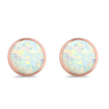Half Ball Round Stud Earrings Lab Created Opal 925 Sterling Silver (12mm)