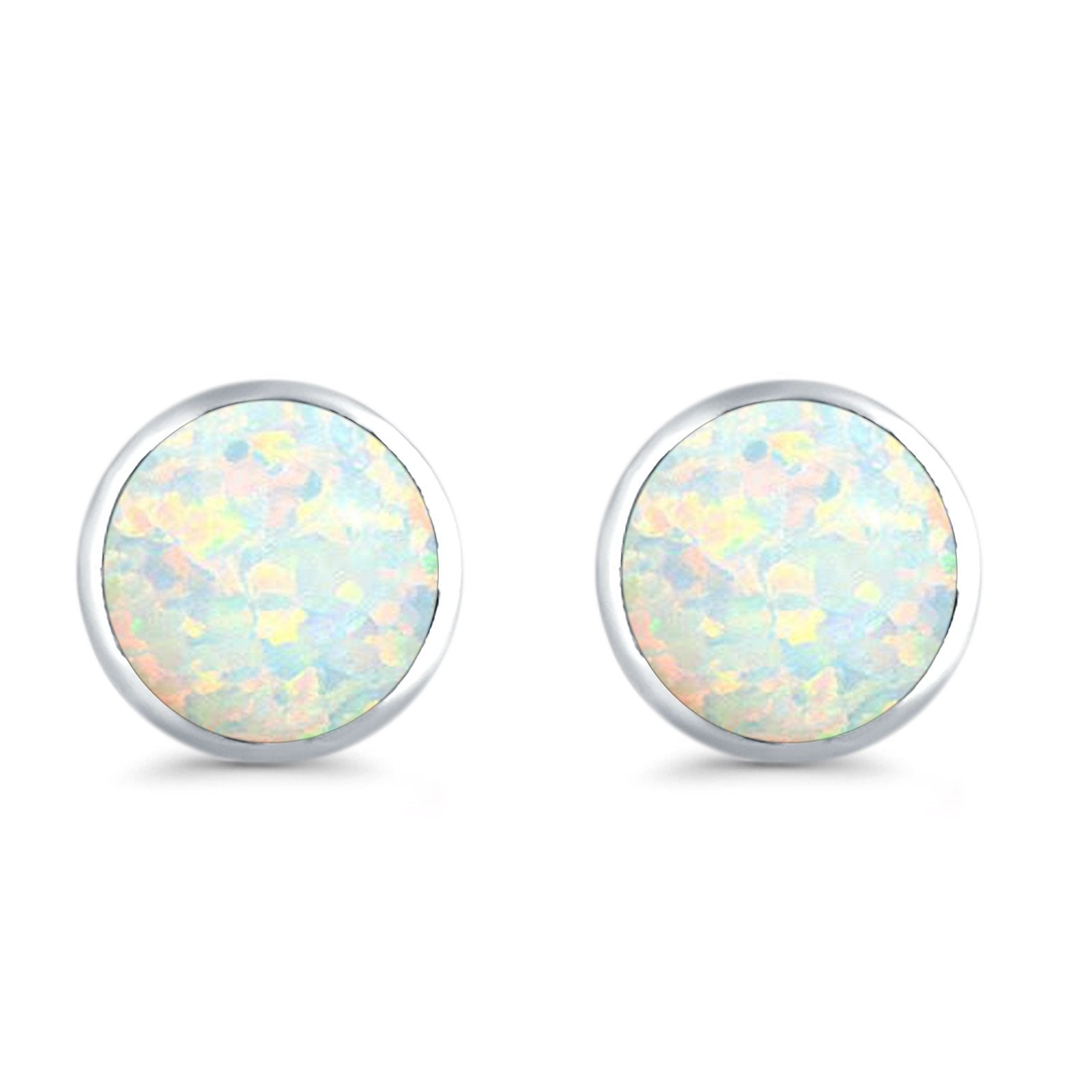 Half Ball Round Stud Earrings Lab Created Opal 925 Sterling Silver (12mm)