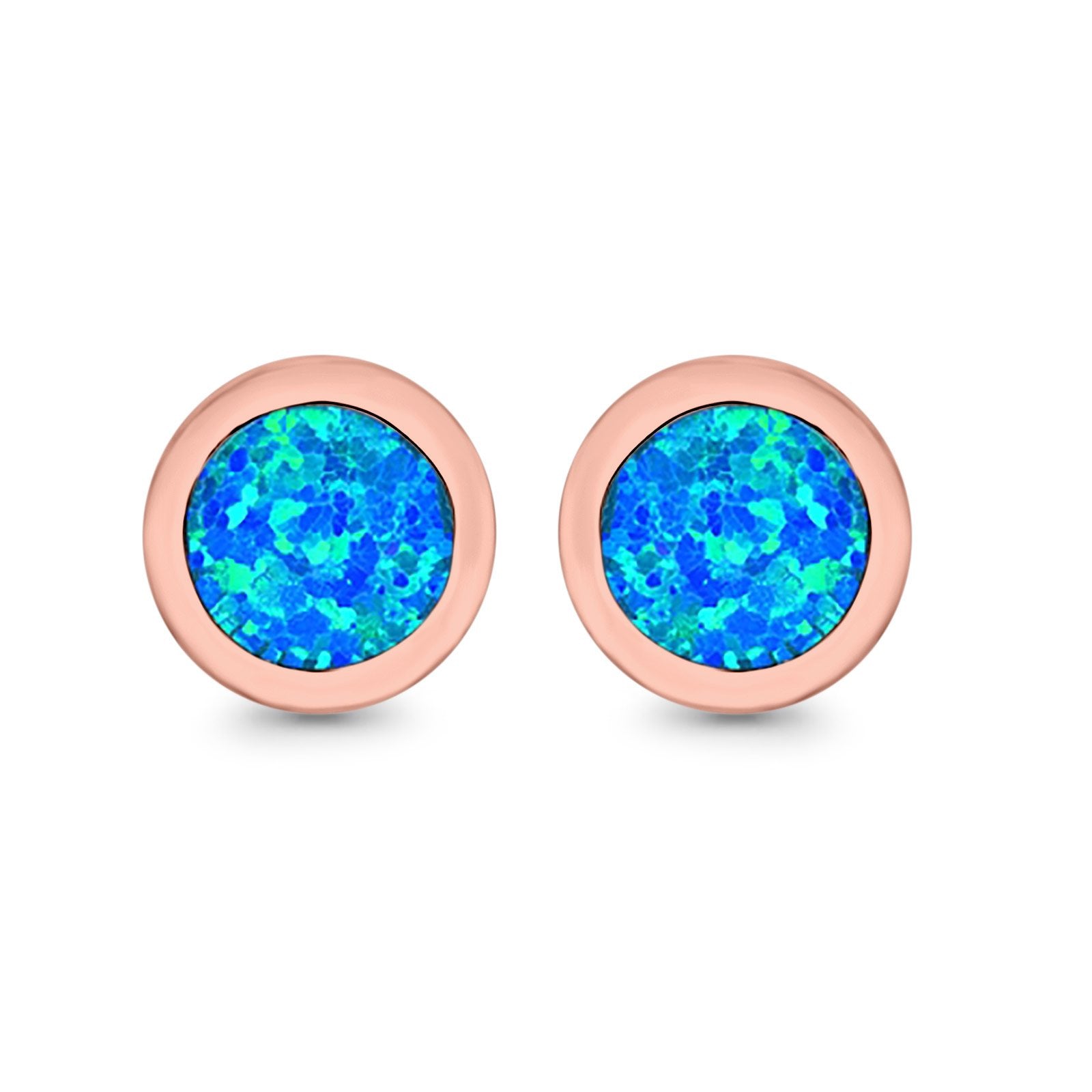 Round Stud Earrings Lab Created Opal 925 Sterling Silver (7mm)