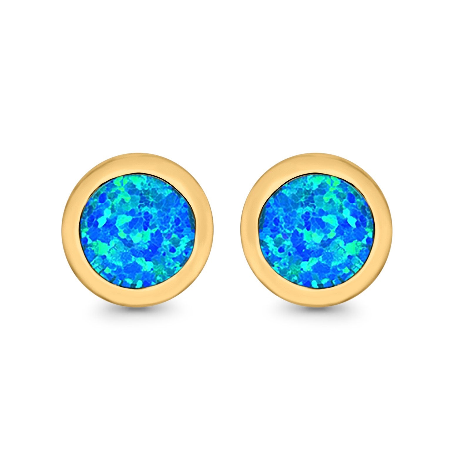 Round Stud Earrings Lab Created Opal 925 Sterling Silver (7mm)