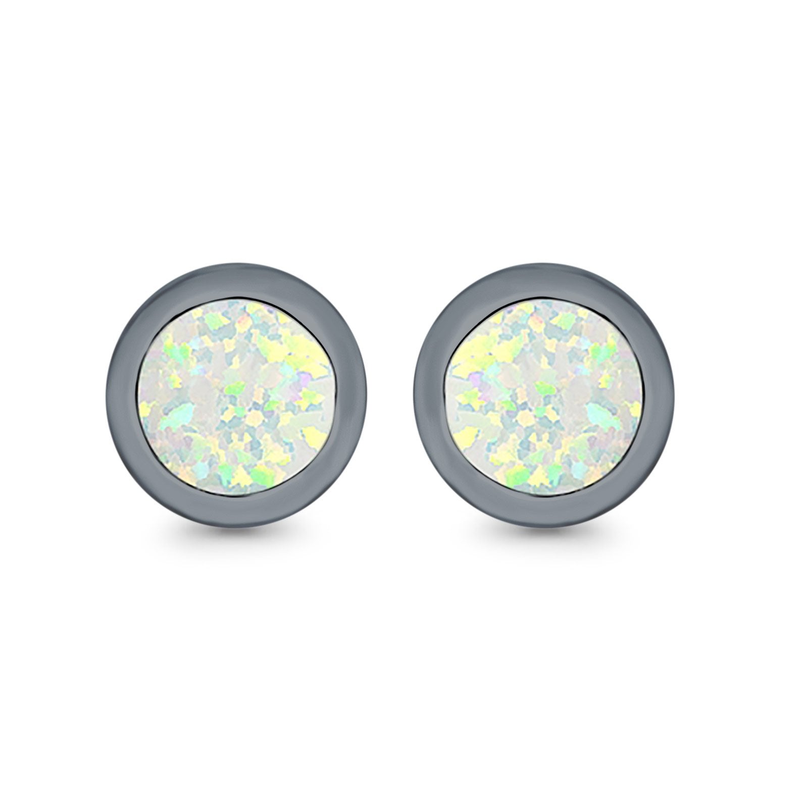 Round Stud Earrings Lab Created Opal 925 Sterling Silver (7mm)