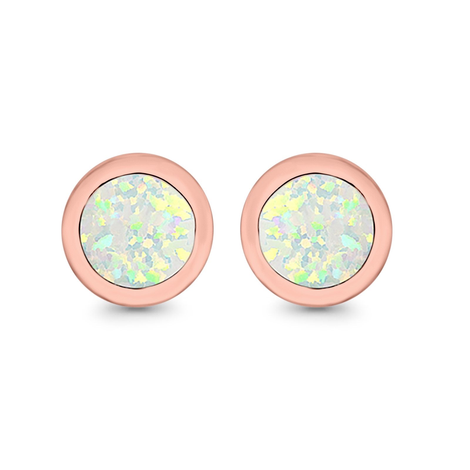 Round Stud Earrings Lab Created Opal 925 Sterling Silver (7mm)