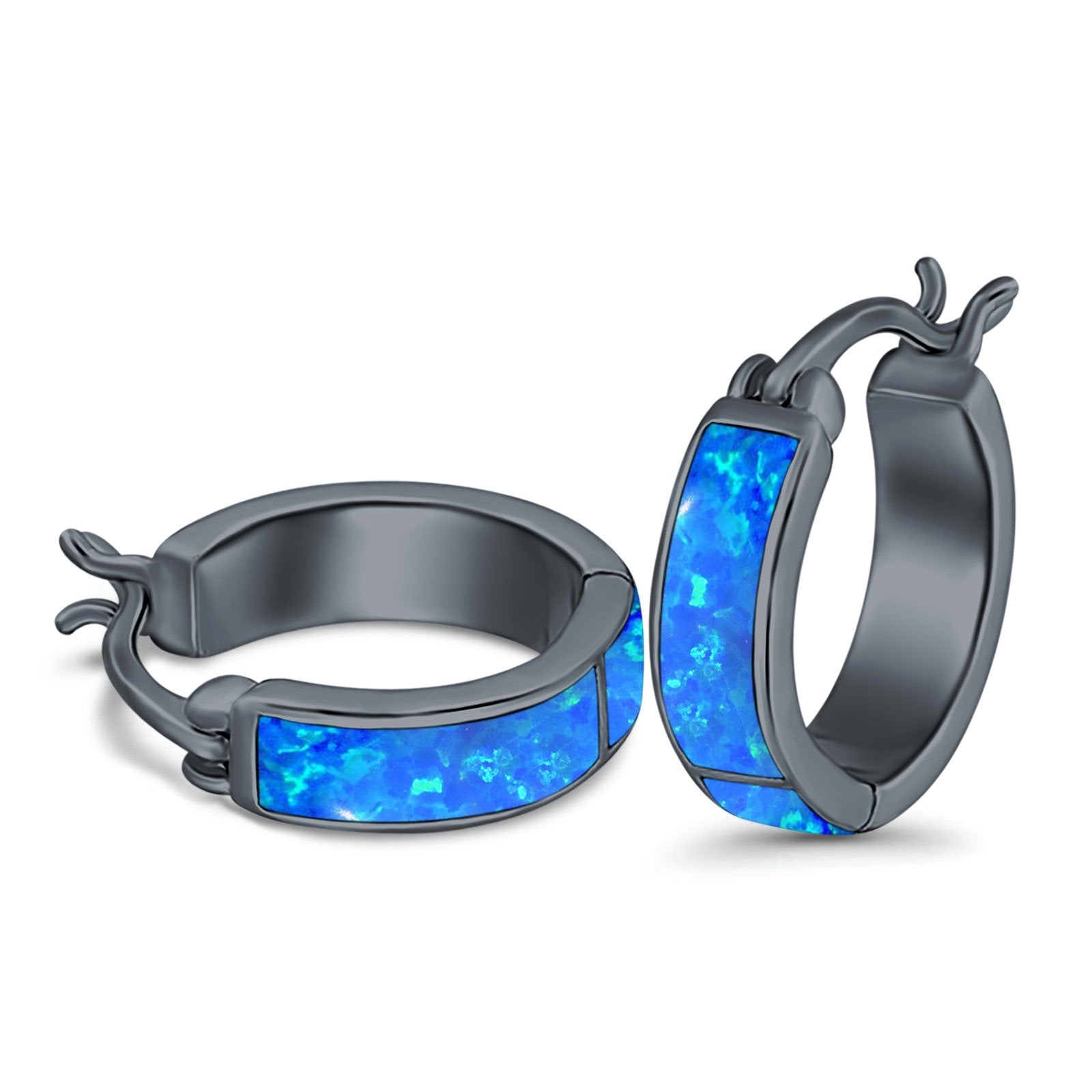 Hoop Earrings Created Opal 925 Sterling Silver (15mm)