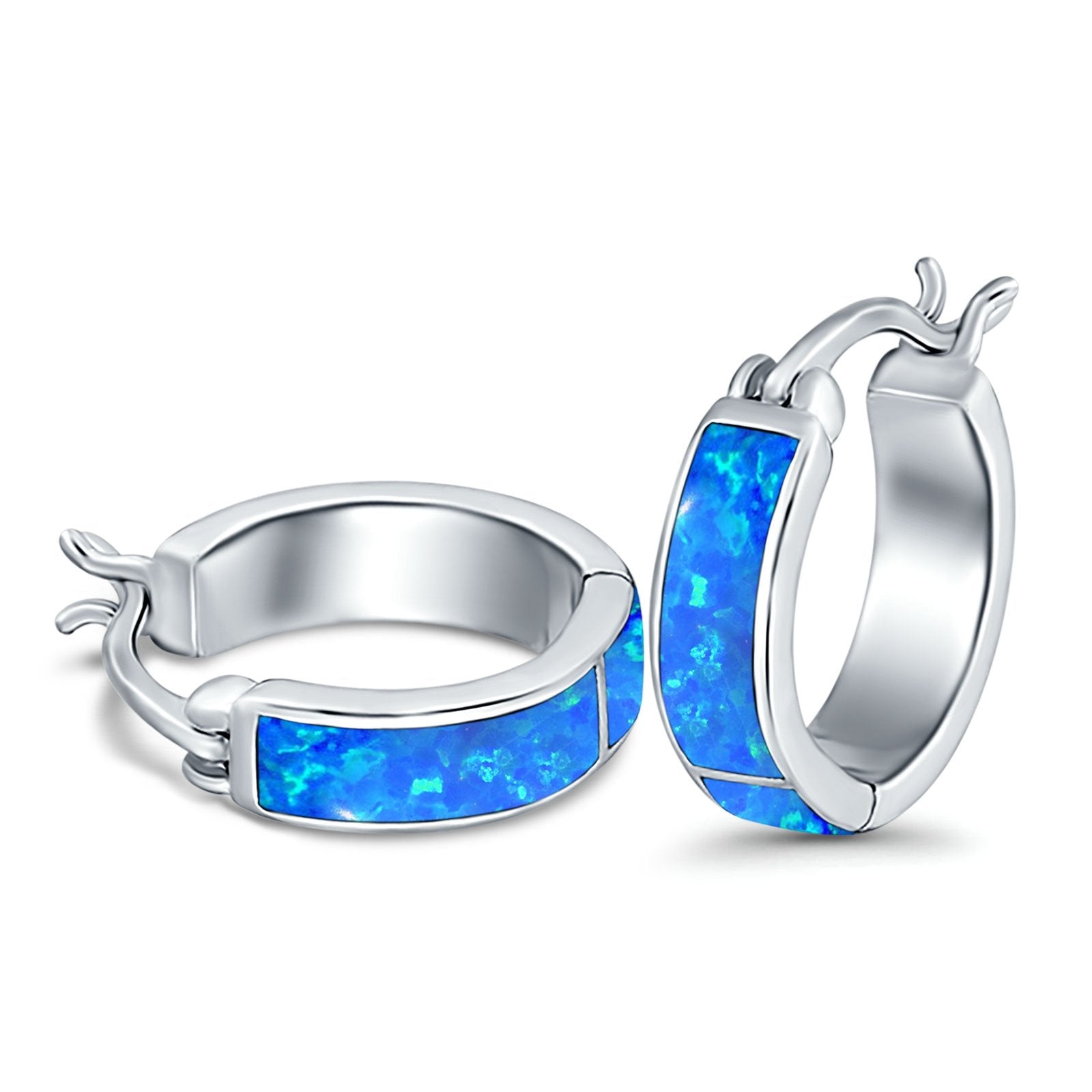 Hoop Earrings Created Opal 925 Sterling Silver (15mm)