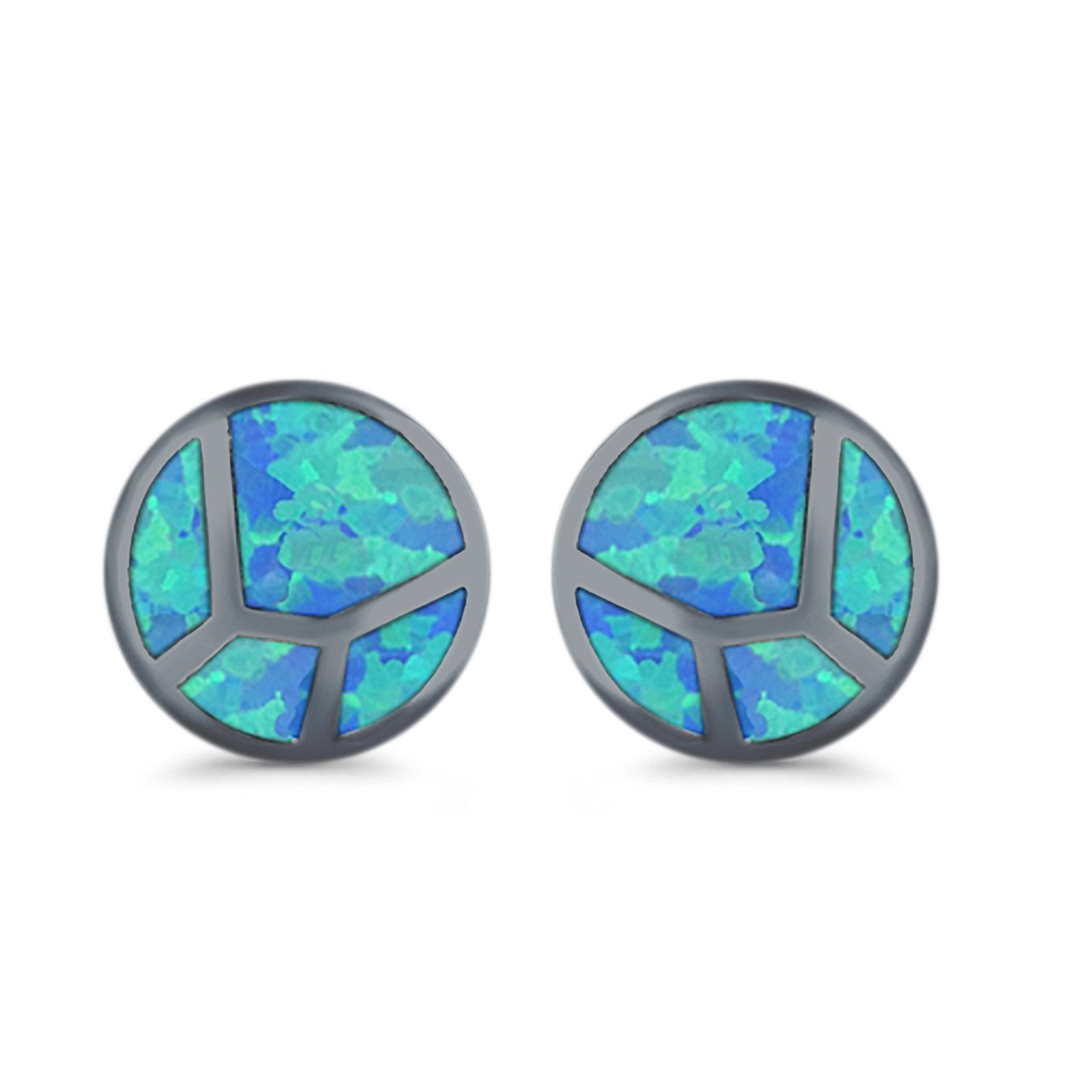 Round Stud Earrings Lab Created Opal 925 Sterling Silver (12mm)