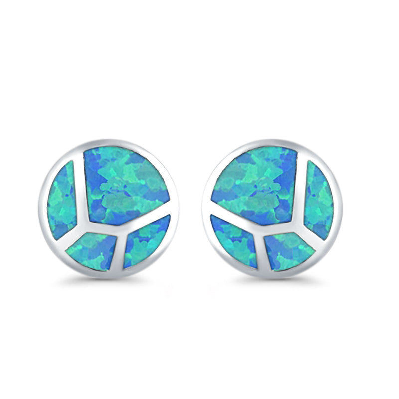 Round Stud Earrings Lab Created Opal 925 Sterling Silver (12mm)