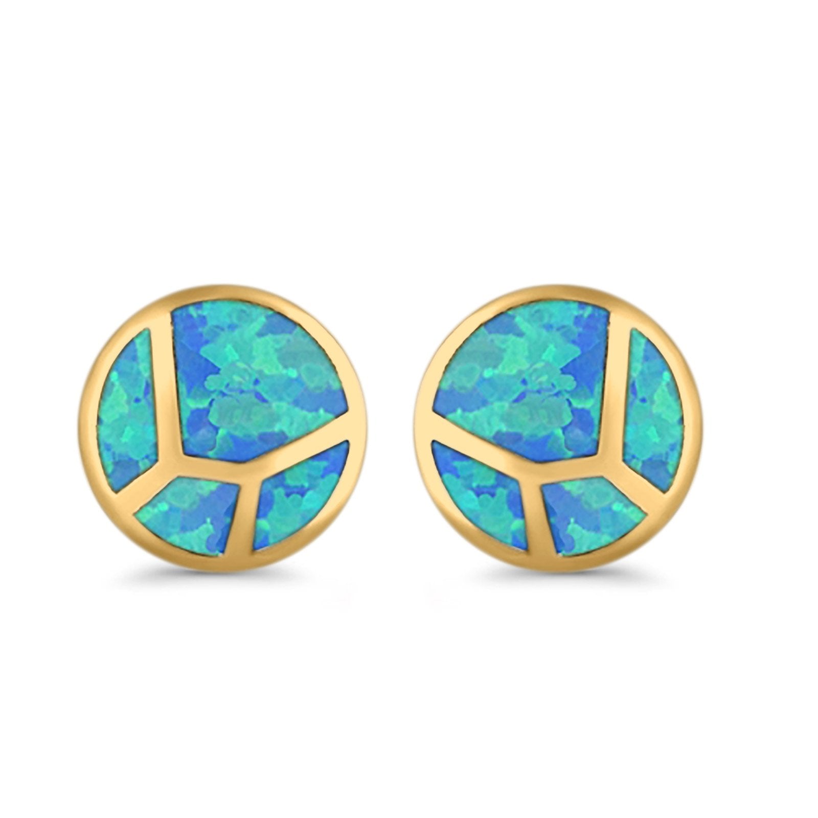 Round Stud Earrings Lab Created Opal 925 Sterling Silver (12mm)