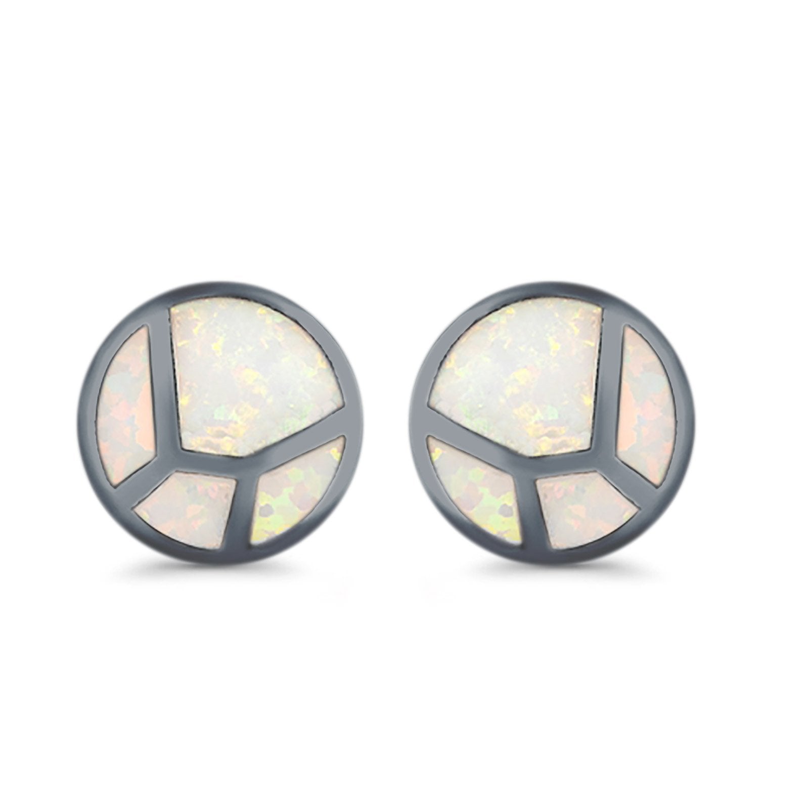 Round Stud Earrings Lab Created Opal 925 Sterling Silver (12mm)