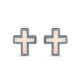Cross Stud Earrings Lab Created Opal 925 Sterling Silver (14mm)