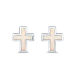 Cross Stud Earrings Lab Created Opal 925 Sterling Silver (14mm)