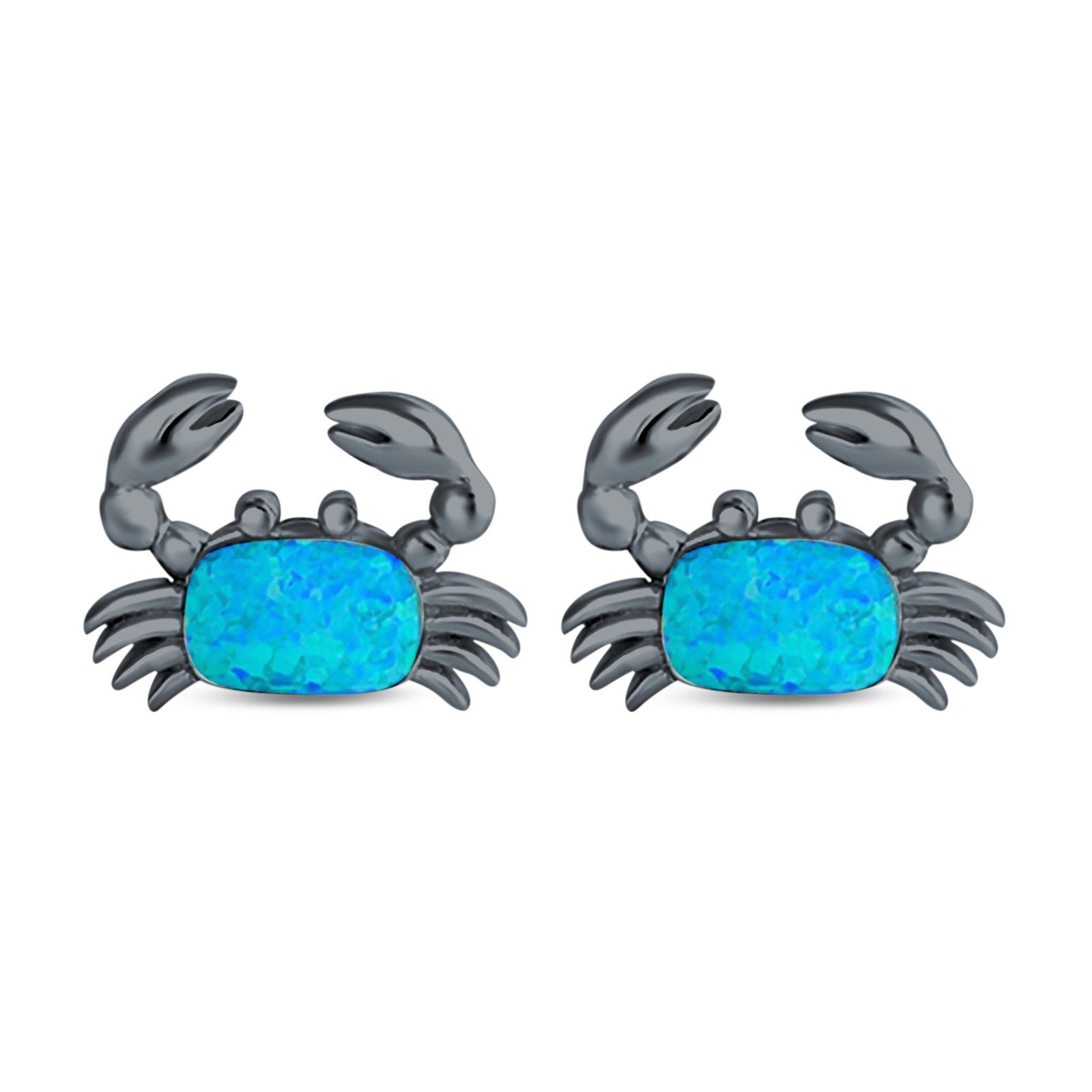 Crab Stud Earrings Lab Created Opal 925 Sterling Silver (14mm)