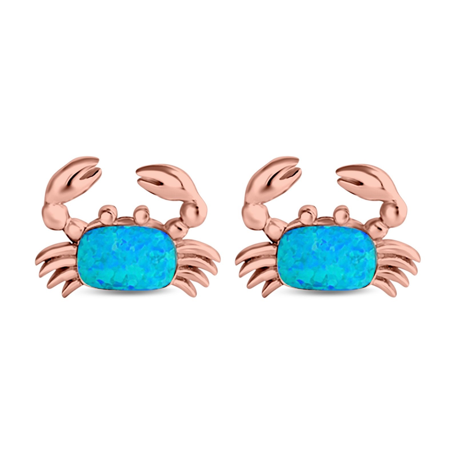 Crab Stud Earrings Lab Created Opal 925 Sterling Silver (14mm)