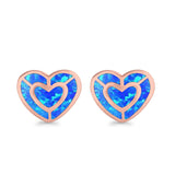 Heart Stud Earrings Lab Created Opal 925 Sterling Silver (15mm)