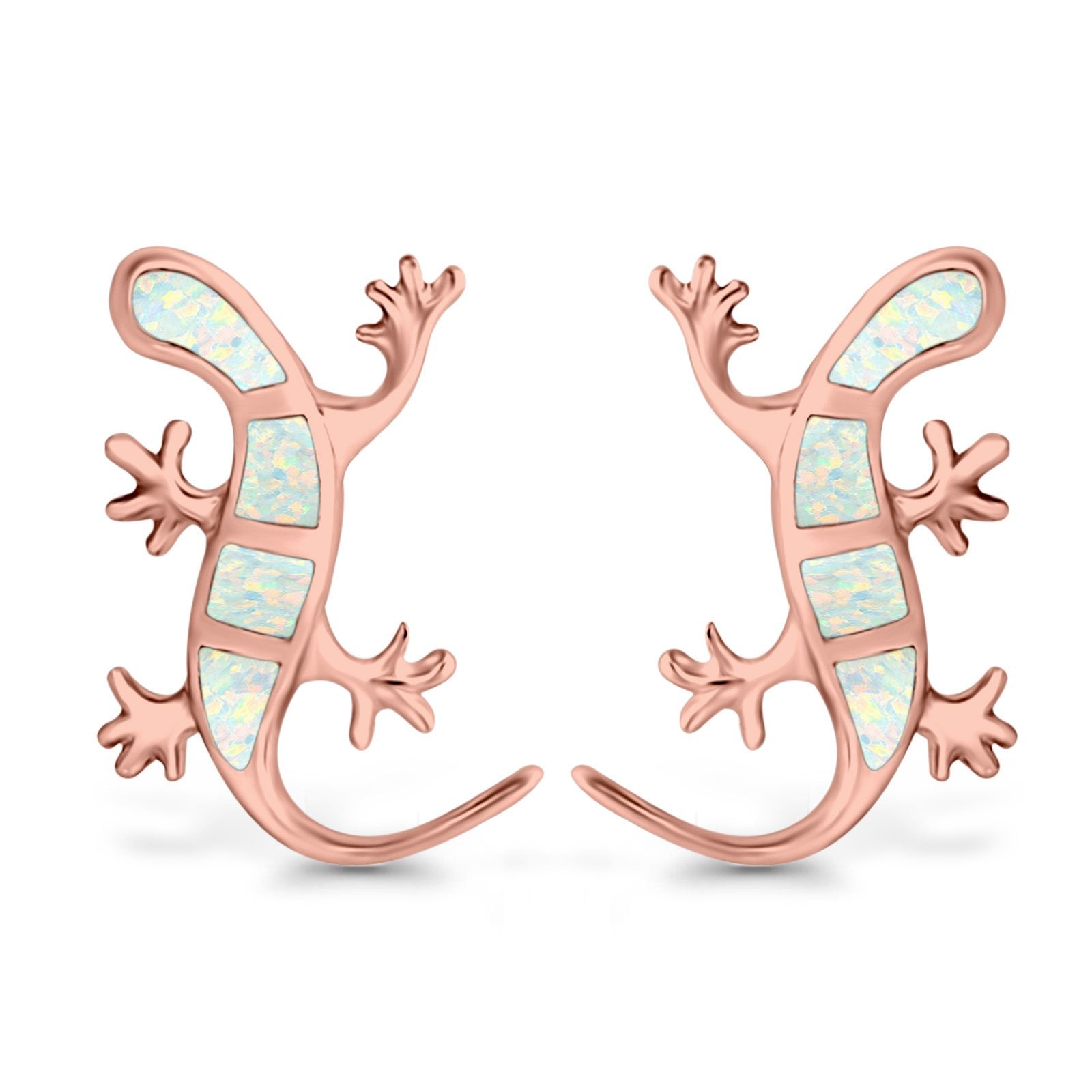 Lizard Stud Earrings Lab Created Opal 925 Sterling Silver (21mm)