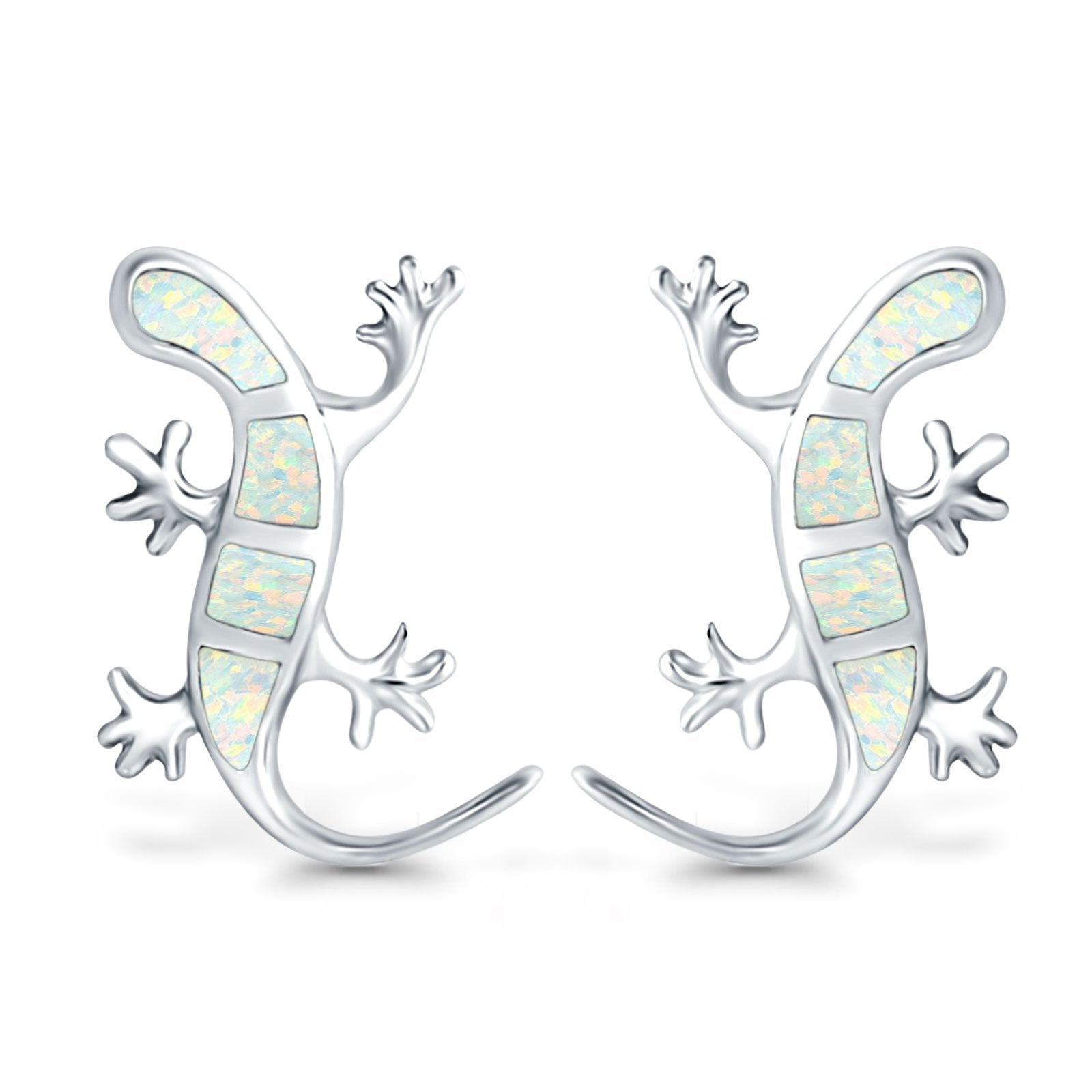 Lizard Stud Earrings Lab Created Opal 925 Sterling Silver (21mm)