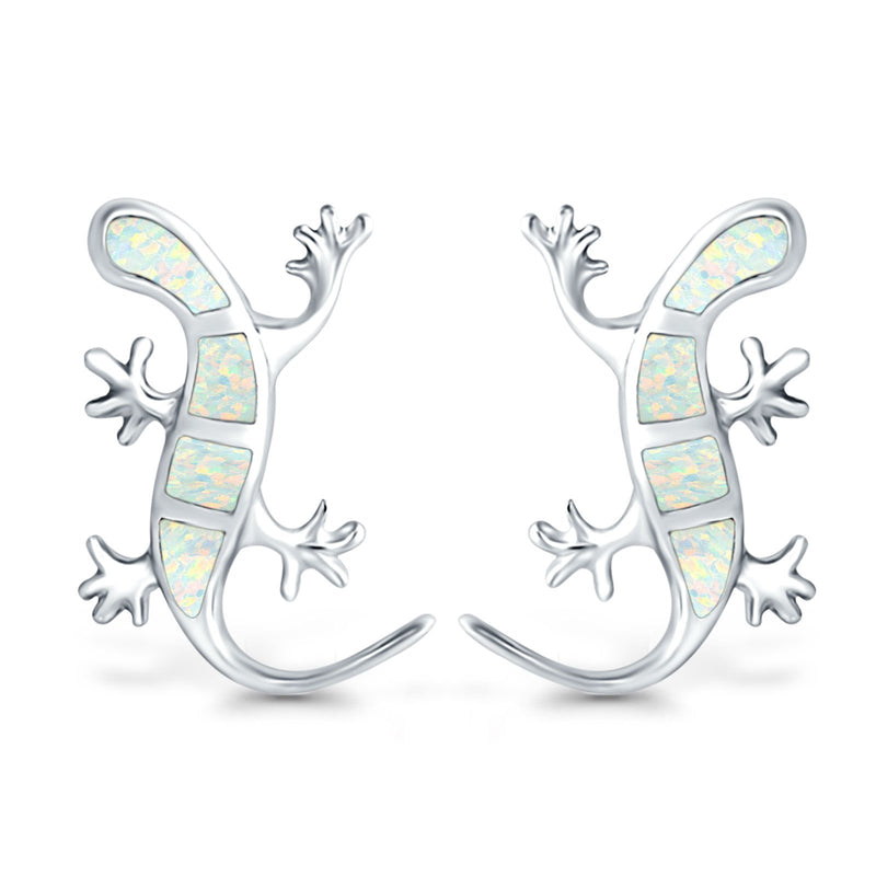 Lizard Stud Earrings Lab Created Opal 925 Sterling Silver (21mm)