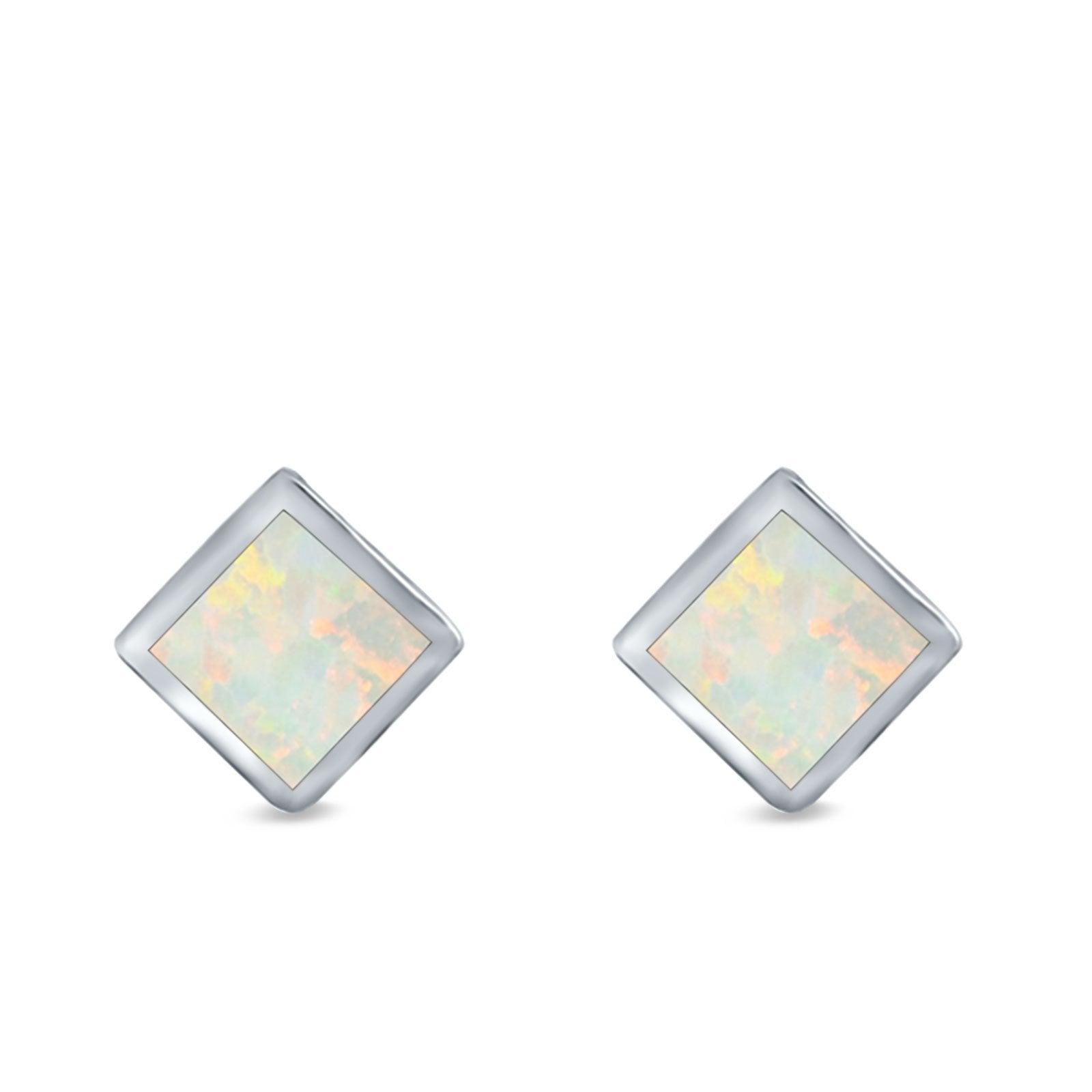 Princess Cut Stud Earrings Created Opal 925 Sterling Silver