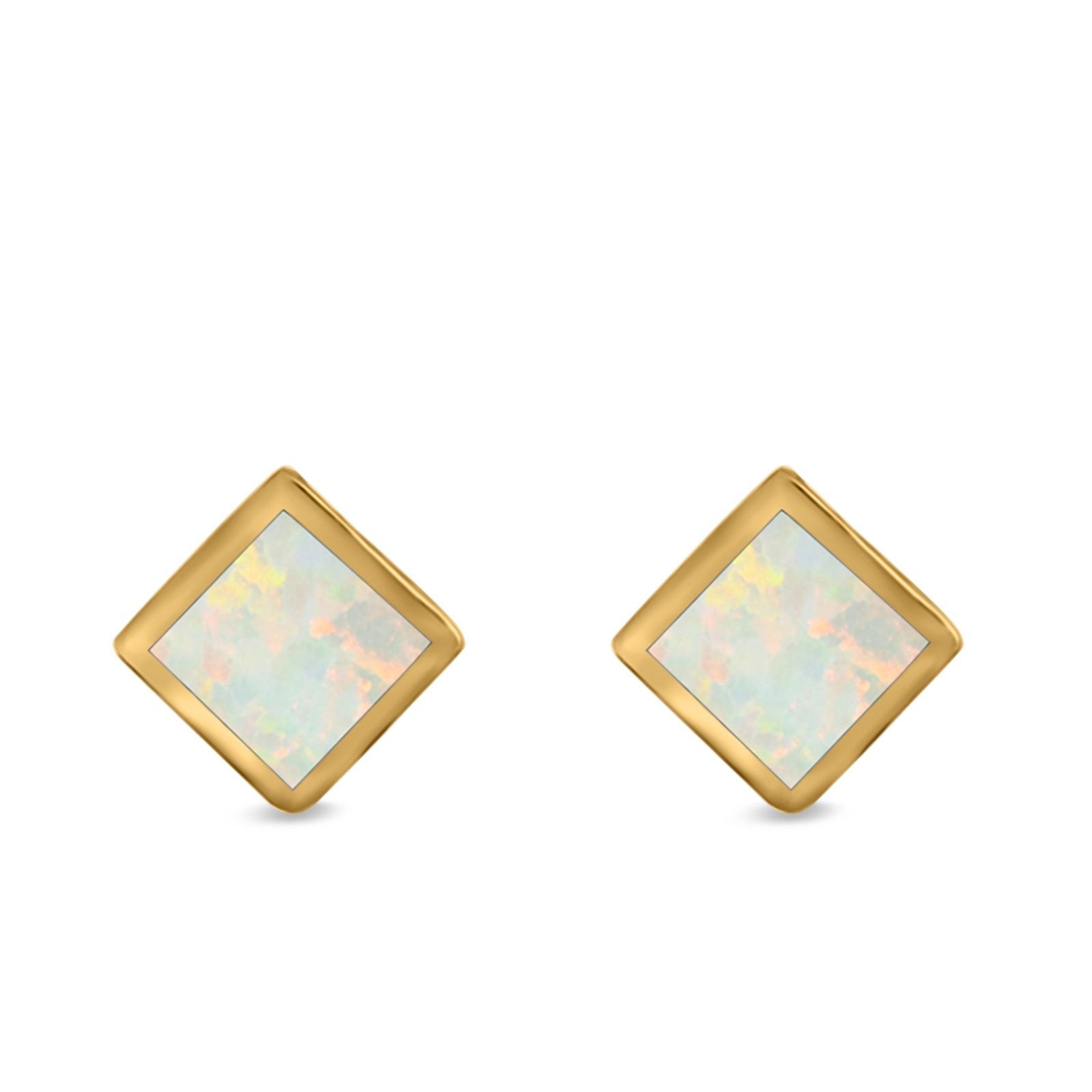 Princess Cut Stud Earrings Created Opal 925 Sterling Silver