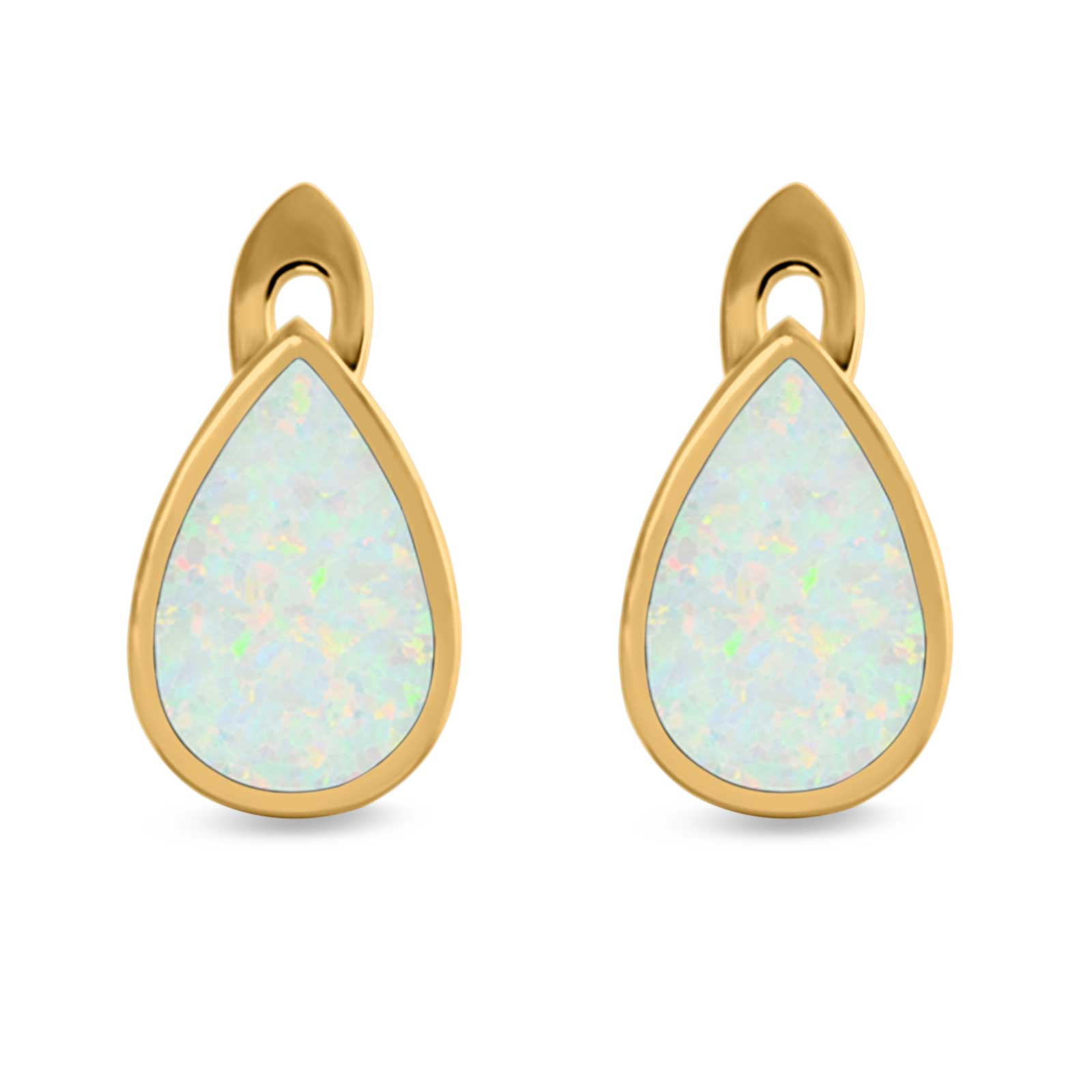 Pear Shape Stud Earrings Created Opal 925 Sterling Silver (16mm)
