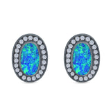Halo Oval Stud Earrings Created Opal 925 Sterling Silver (16mm)