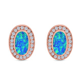 Halo Oval Stud Earrings Created Opal 925 Sterling Silver (16mm)