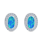 Halo Oval Stud Earrings Created Opal 925 Sterling Silver (16mm)