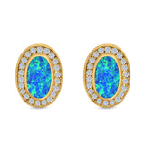 Halo Oval Stud Earrings Created Opal 925 Sterling Silver (16mm)