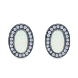 Halo Oval Stud Earrings Created Opal 925 Sterling Silver (16mm)