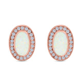 Halo Oval Stud Earrings Created Opal 925 Sterling Silver (16mm)