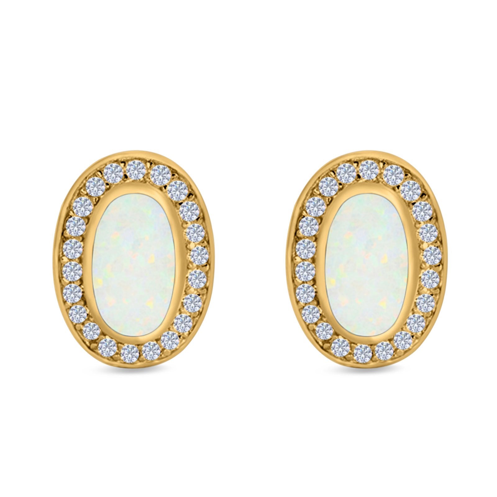 Halo Oval Stud Earrings Created Opal 925 Sterling Silver (16mm)