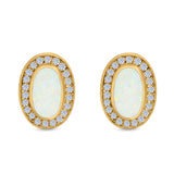 Halo Oval Stud Earrings Created Opal 925 Sterling Silver (16mm)