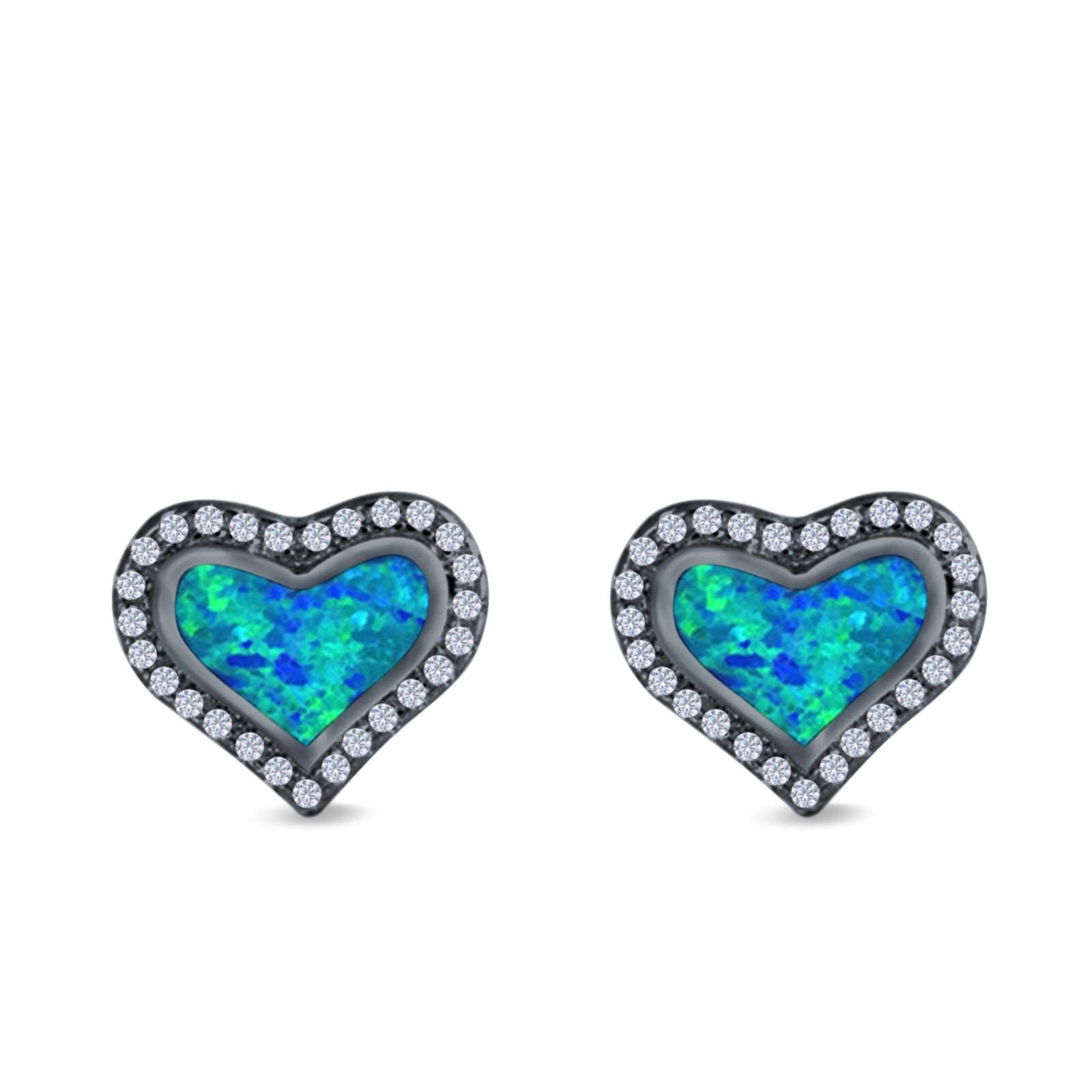 Halo Heart Stud Earrings Created Opal 925 Sterling Silver(12mm)