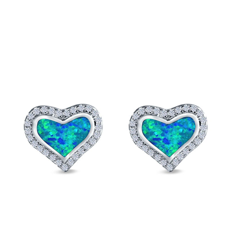 Halo Heart Stud Earrings Created Opal 925 Sterling Silver(12mm)
