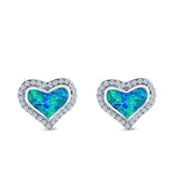 Halo Heart Stud Earrings Created Opal 925 Sterling Silver(12mm)