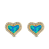 Halo Heart Stud Earrings Created Opal 925 Sterling Silver(12mm)