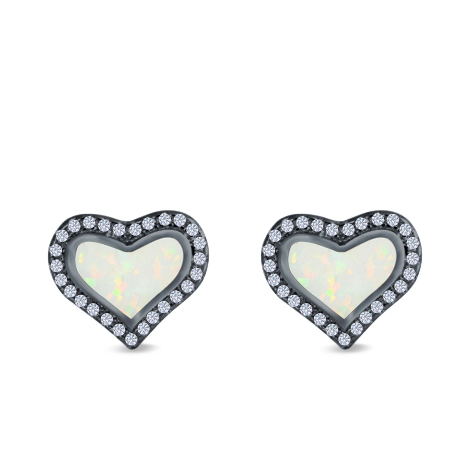 Halo Heart Stud Earrings Created Opal 925 Sterling Silver(12mm)