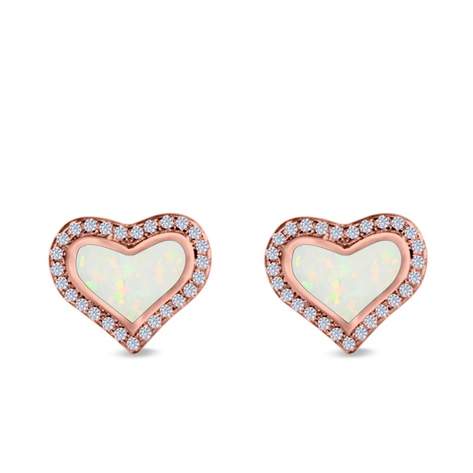 Halo Heart Stud Earrings Created Opal 925 Sterling Silver(12mm)