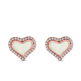 Halo Heart Stud Earrings Created Opal 925 Sterling Silver(12mm)