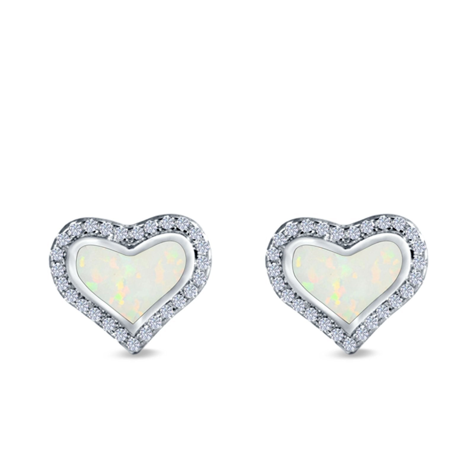 Halo Heart Stud Earrings Created Opal 925 Sterling Silver(12mm)