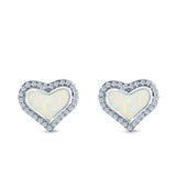 Halo Heart Stud Earrings Created Opal 925 Sterling Silver(12mm)