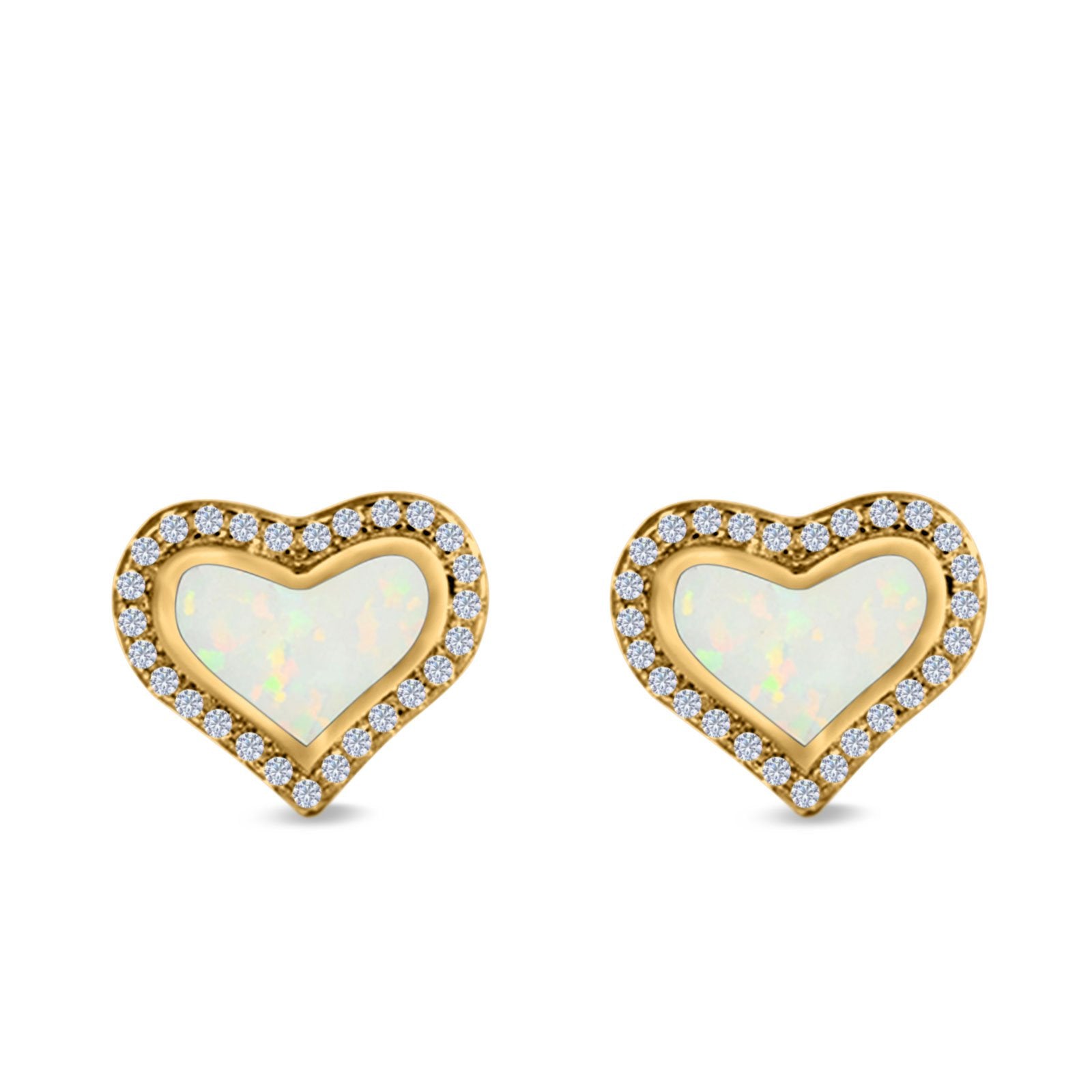Halo Heart Stud Earrings Created Opal 925 Sterling Silver(12mm)