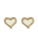 Halo Heart Stud Earrings Created Opal 925 Sterling Silver(12mm)